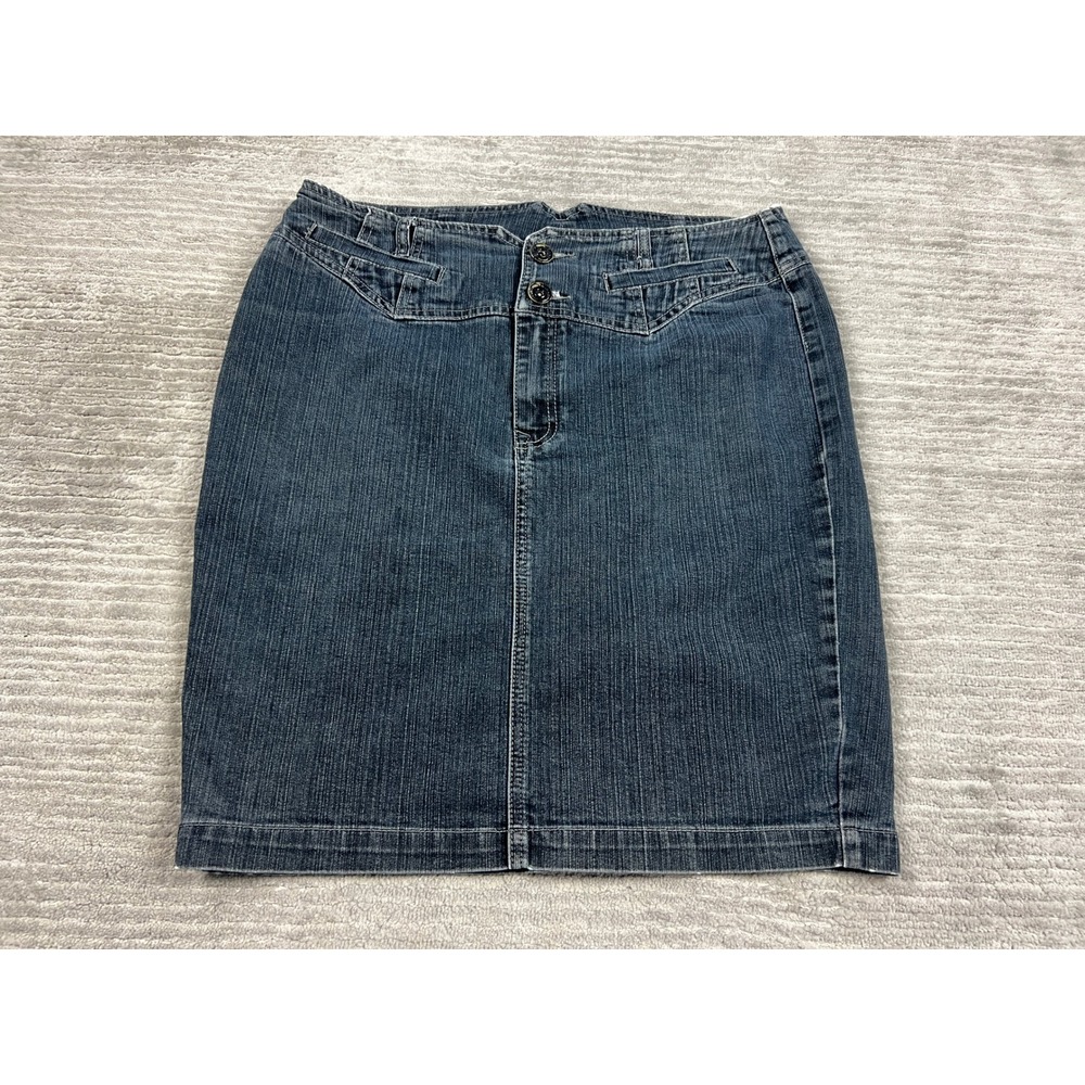 Elite Jeans Denim Skirt Women 13/14 Blue Mini Y2K High Waist Stretch Embroidered
